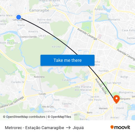 Metrorec - Estação Camaragibe to Jiquiá map