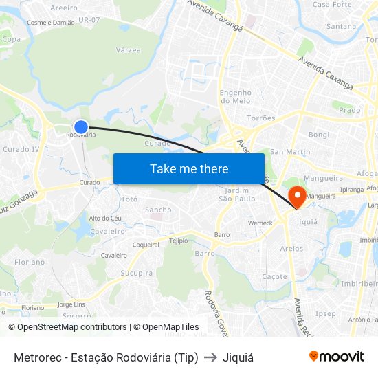 Metrorec - Estação Rodoviária (Tip) to Jiquiá map