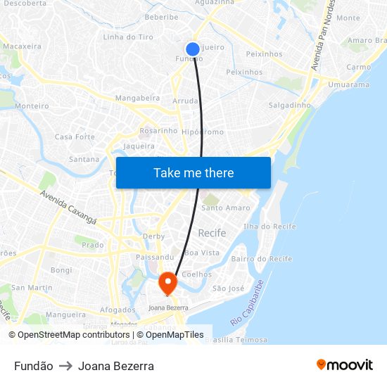 Fundão to Joana Bezerra map