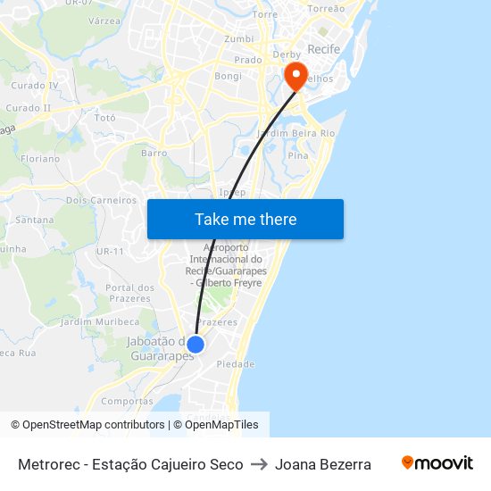 Metrorec - Estação Cajueiro Seco to Joana Bezerra map