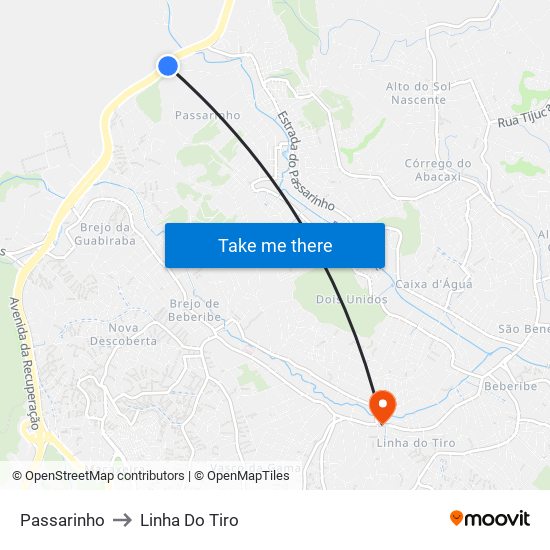 Passarinho to Linha Do Tiro map