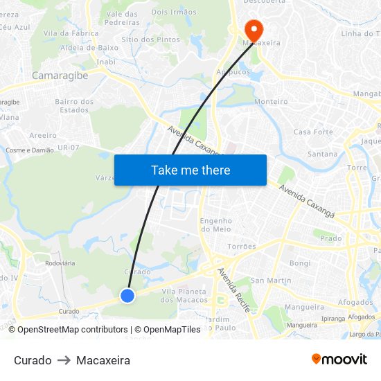 Curado to Macaxeira map