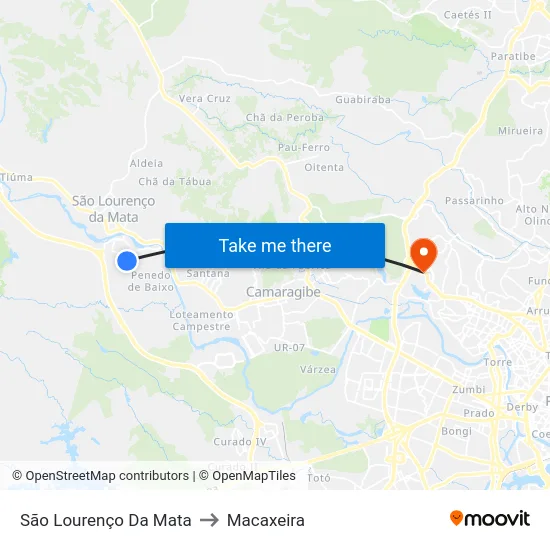 São Lourenço Da Mata to Macaxeira map