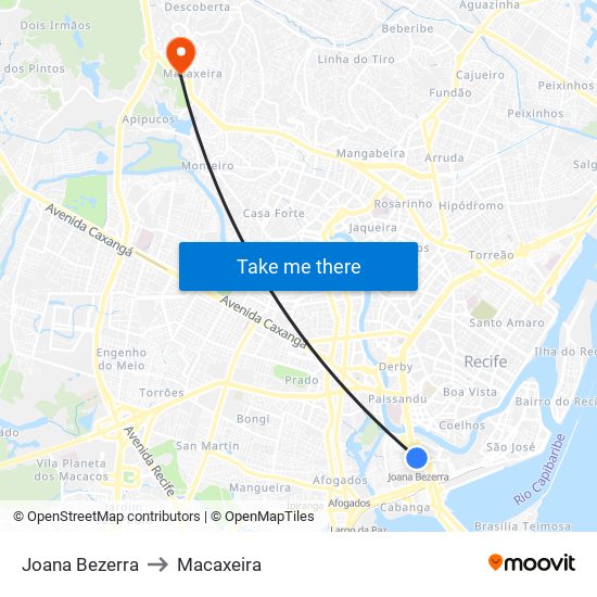 Joana Bezerra to Macaxeira map