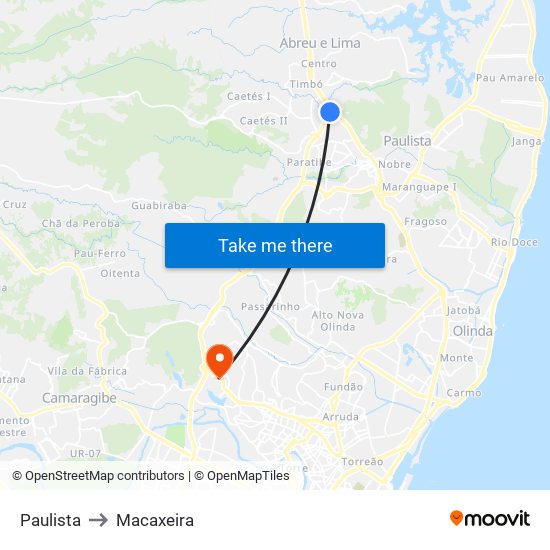 Paulista to Macaxeira map