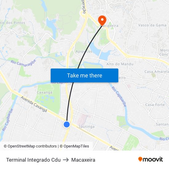 Terminal Integrado Cdu to Macaxeira map