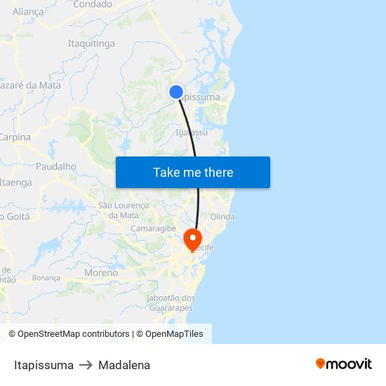 Itapissuma to Madalena map