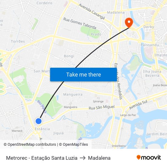 Metrorec - Estação Santa Luzia to Madalena map