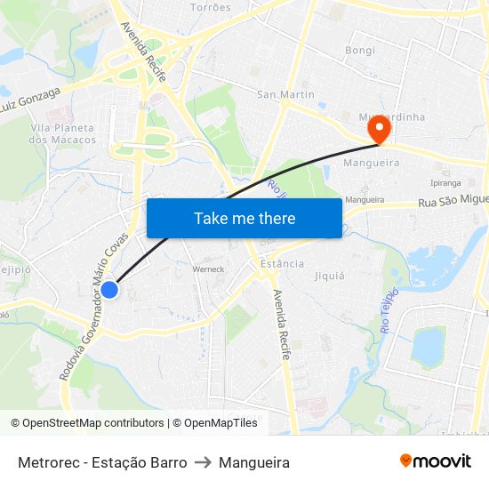 Metrorec - Estação Barro to Mangueira map