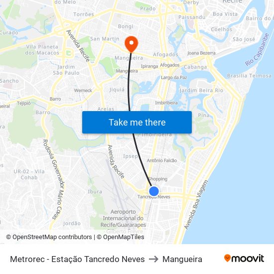 Metrorec - Estação Tancredo Neves to Mangueira map