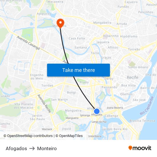 Afogados to Monteiro map