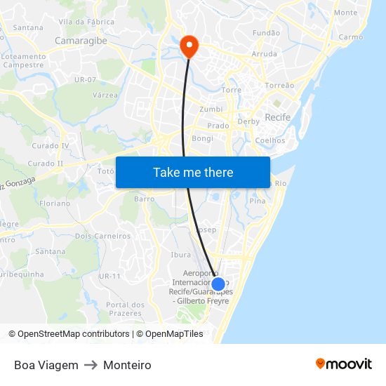 Boa Viagem to Monteiro map