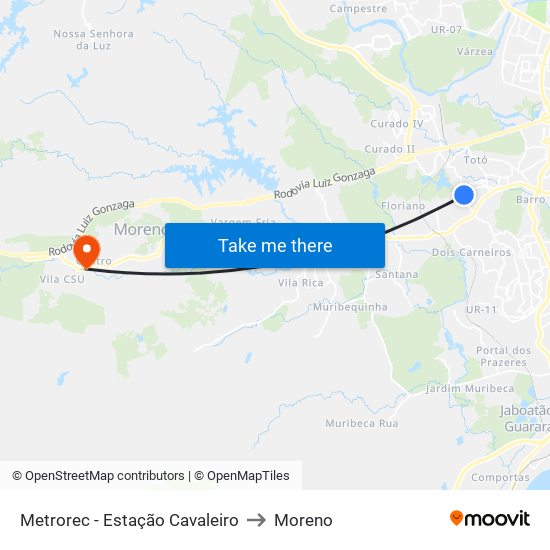 Metrorec - Estação Cavaleiro to Moreno map