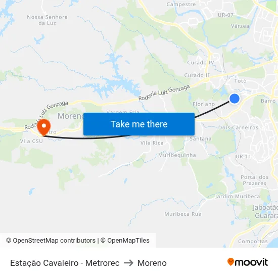 Estação Cavaleiro - Metrorec to Moreno map