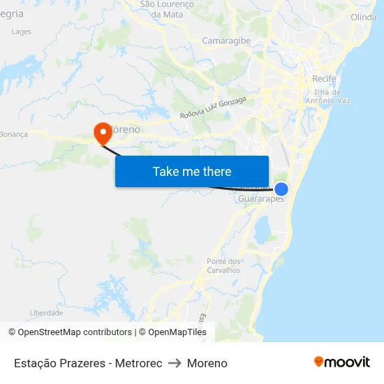 Estação Prazeres - Metrorec to Moreno map