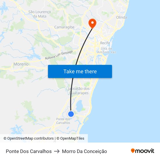 Ponte Dos Carvalhos to Morro Da Conceição map