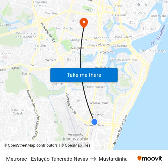 Metrorec - Estação Tancredo Neves to Mustardinha map