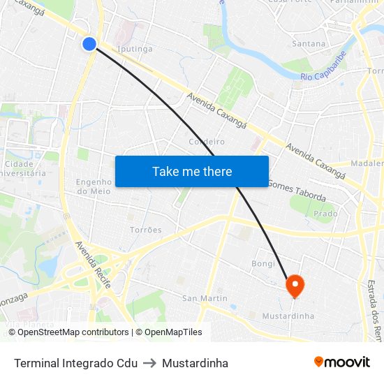Terminal Integrado Cdu to Mustardinha map