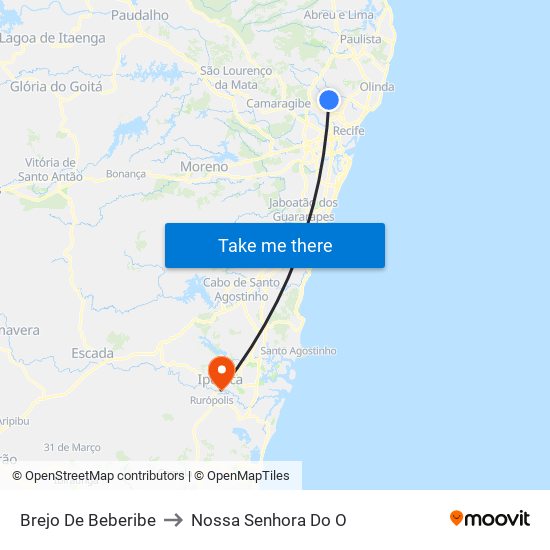 Brejo De Beberibe to Nossa Senhora Do O map