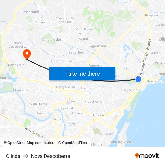 Olinda to Nova Descoberta map