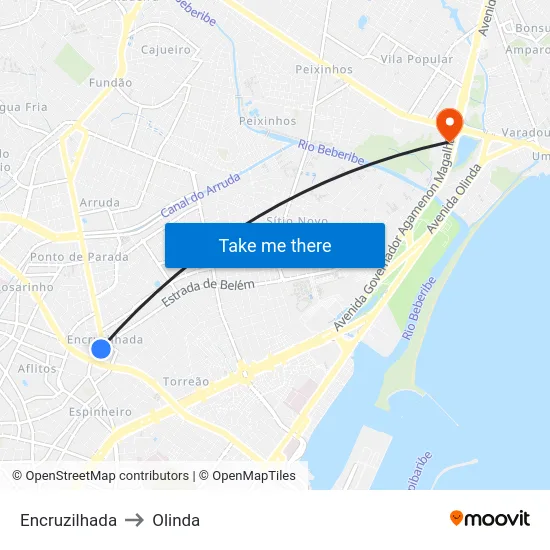 Encruzilhada to Olinda map