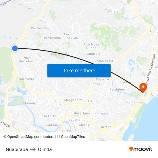 Guabiraba to Olinda map