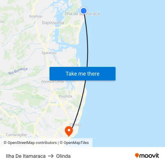 Ilha De Itamaraca to Olinda map