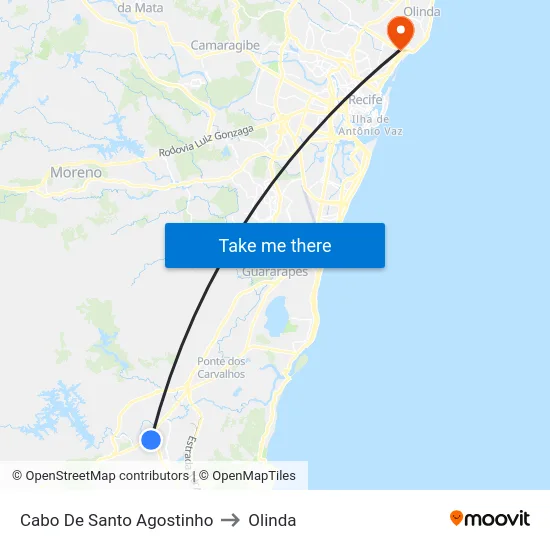Cabo De Santo Agostinho to Olinda map