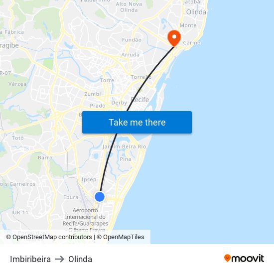 Imbiribeira to Olinda map