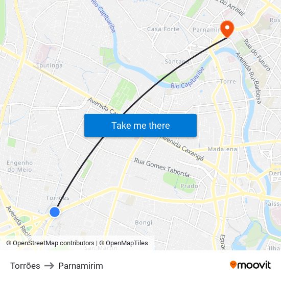 Torrões to Parnamirim map