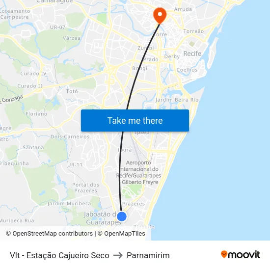 Vlt - Estação Cajueiro Seco to Parnamirim map