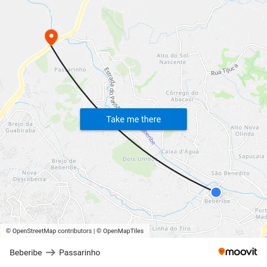 Beberibe to Passarinho map