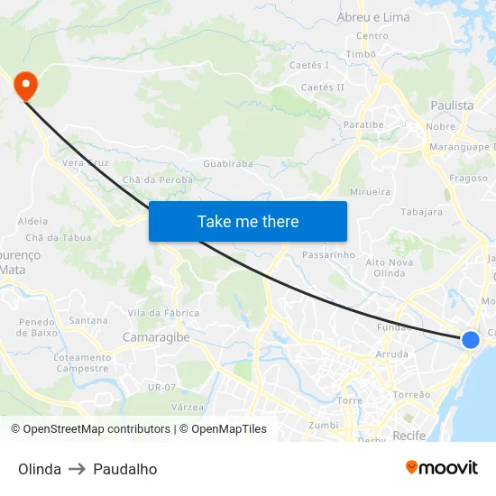 Olinda to Paudalho map