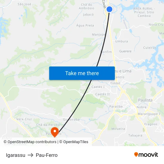 Igarassu to Pau-Ferro map