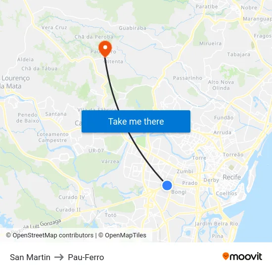 San Martin to Pau-Ferro map