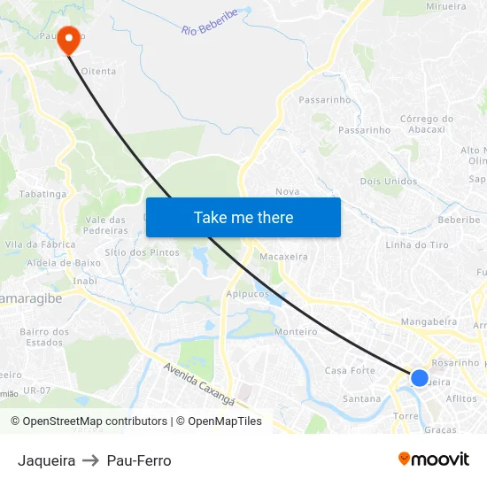 Jaqueira to Pau-Ferro map