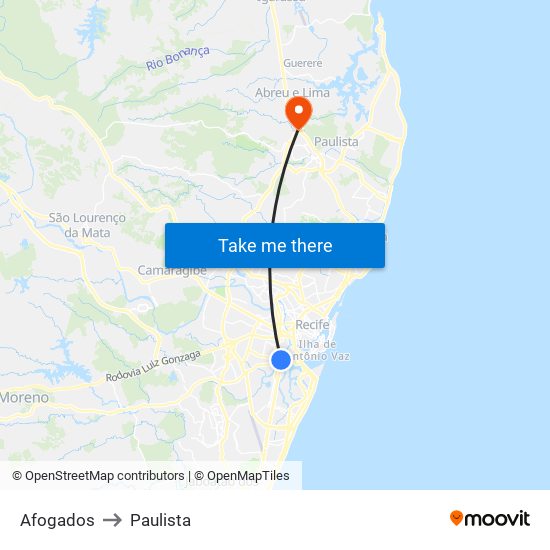 Afogados to Paulista map