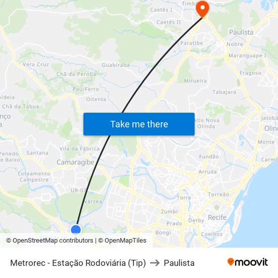 Metrorec - Estação Rodoviária (Tip) to Paulista map