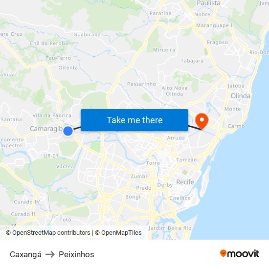 Caxangá to Peixinhos map