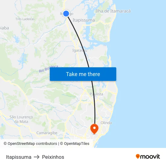 Itapissuma to Peixinhos map