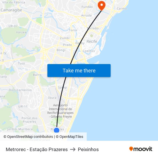 Metrorec - Estação Prazeres to Peixinhos map