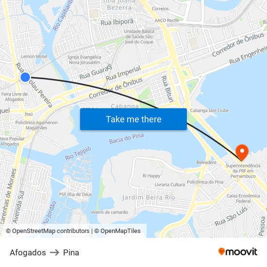 Afogados to Pina map