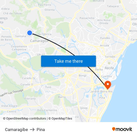 Camaragibe to Pina map