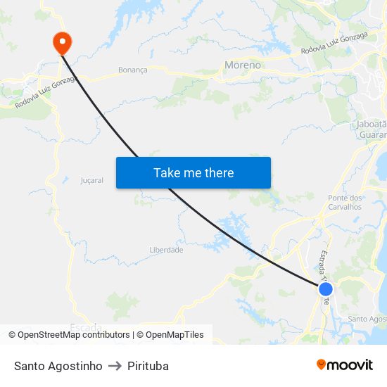 Santo Agostinho to Pirituba map