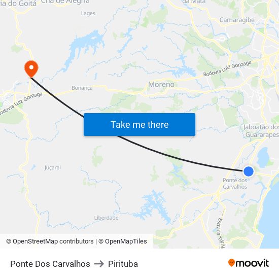 Ponte Dos Carvalhos to Pirituba map