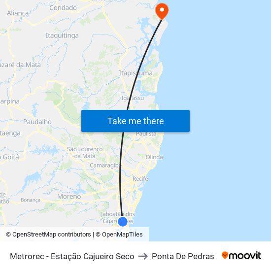 Metrorec - Estação Cajueiro Seco to Ponta De Pedras map