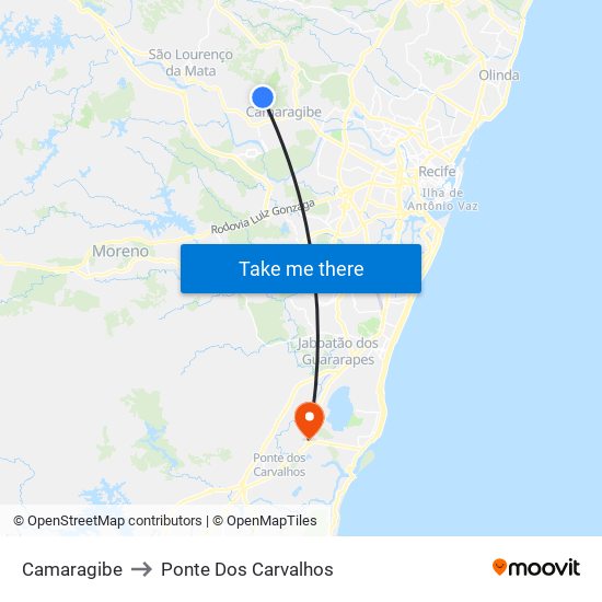 Camaragibe to Ponte Dos Carvalhos map