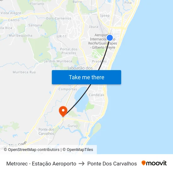 Metrorec - Estação Aeroporto to Ponte Dos Carvalhos map