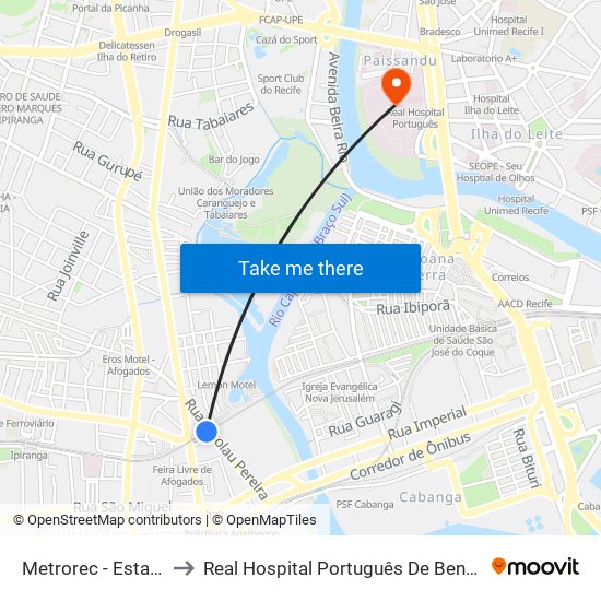 Metrorec - Estação Afogados to Real Hospital Português De Beneficência Em Pernambuco map