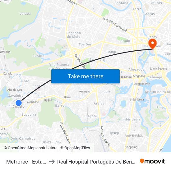 Metrorec - Estação Cavaleiro to Real Hospital Português De Beneficência Em Pernambuco map